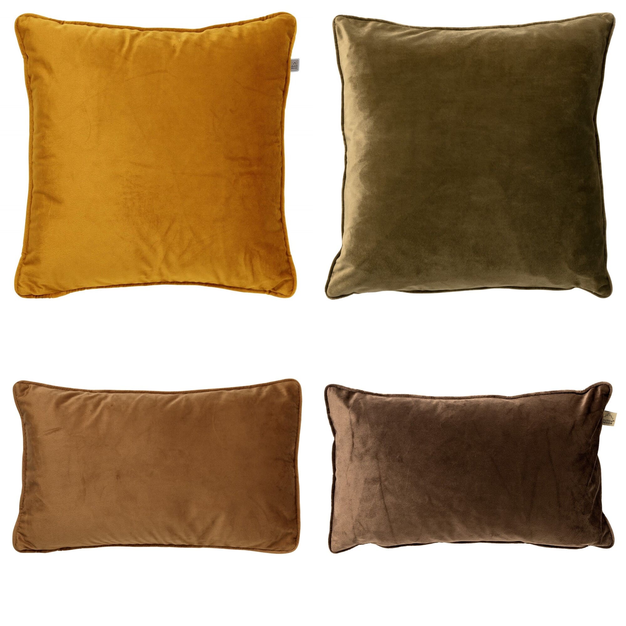 KUSSENSET - 4-delig - Matching Velvets - 45x45 cm en 30x50 cm - inclusief binnenkussens - geel, groen, bruin