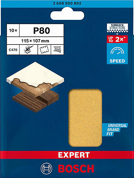 Abrasif rectangle Bosch C470 115x107 mm Grain 40 - 10 feuilles