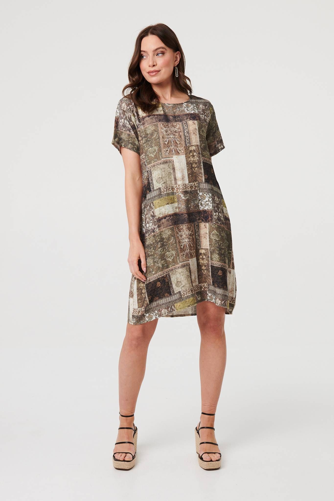 Izabel London Patchwork Pocket Knee Length Shift Dress