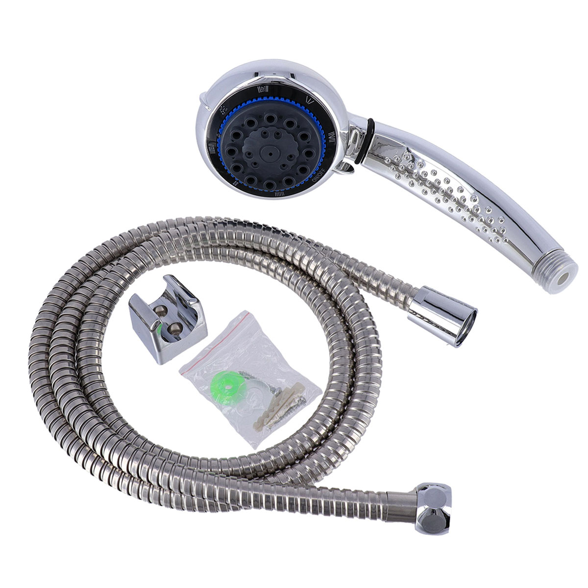 Kit chuveiro 8 funções com mangueira prateado