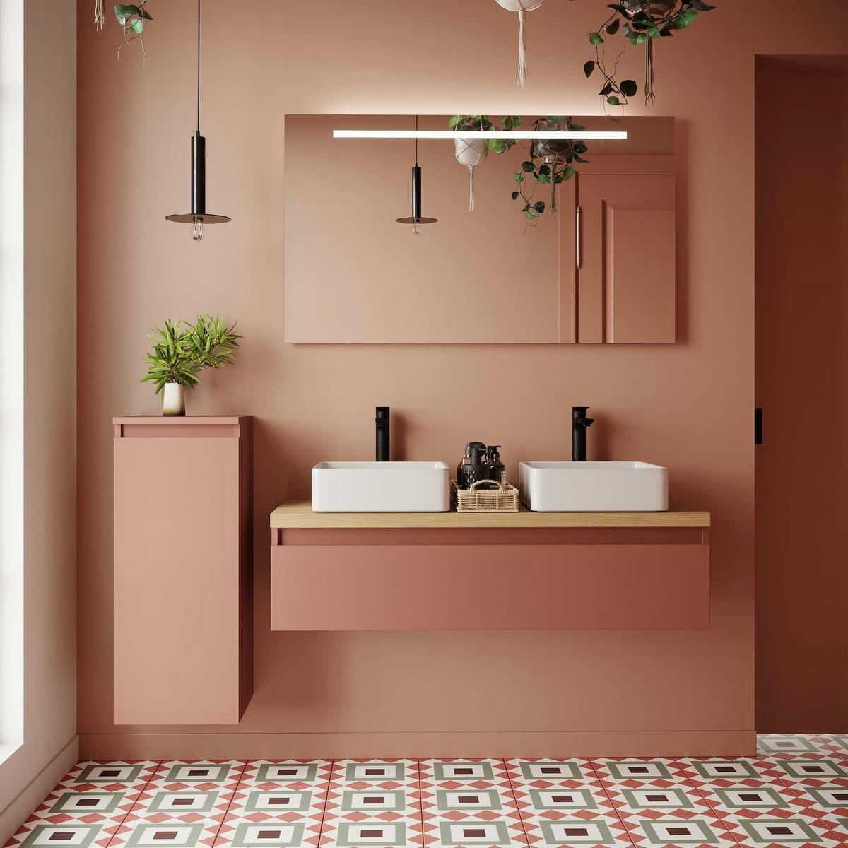 HUDSON - Meuble salle de bain 2 vasques posées 120cm 1 tiroir Abricot