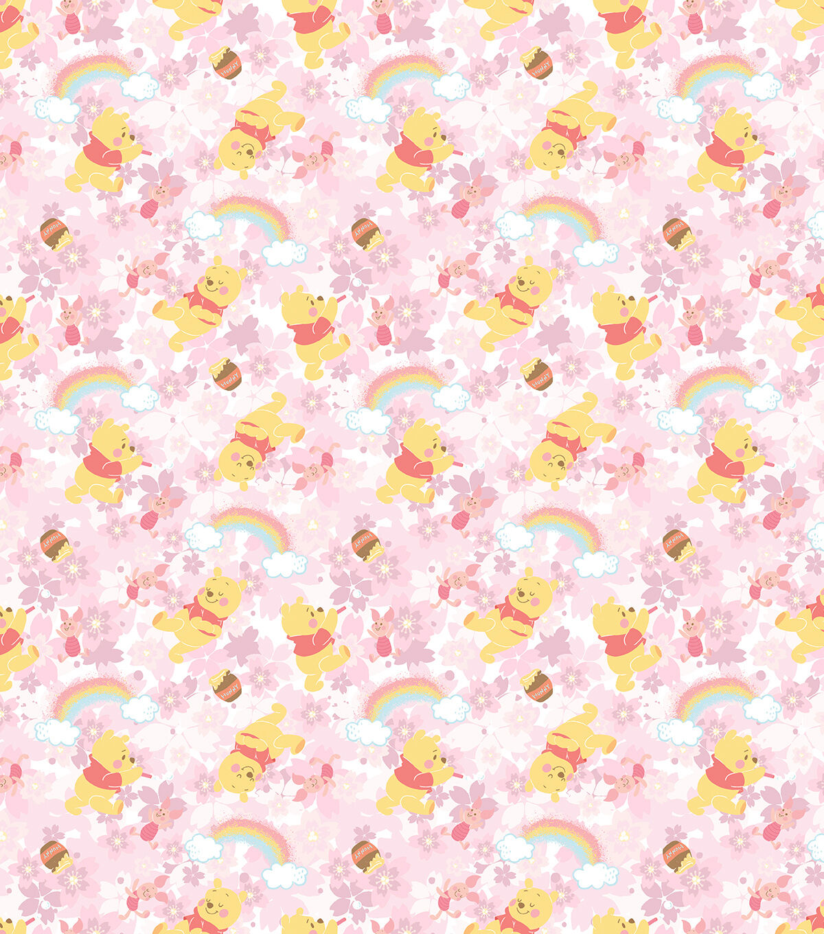 Pooh Piglet Sweet Rainbow Cotton Fabric