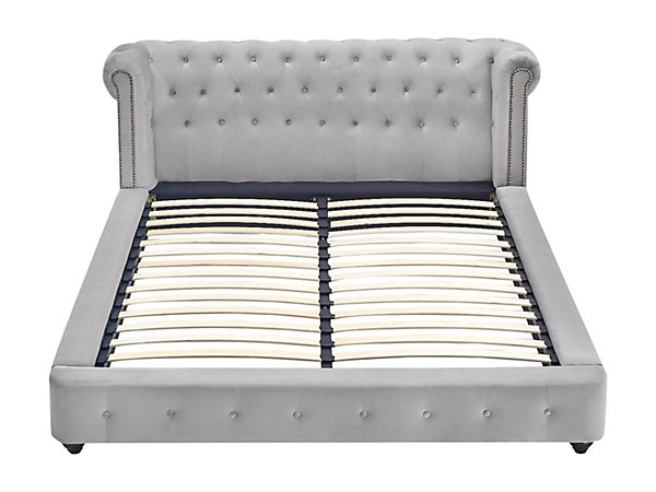 Lit chesterfield 180 x 200 cm - Velours - Gris clair   Matelas - TONGERLA