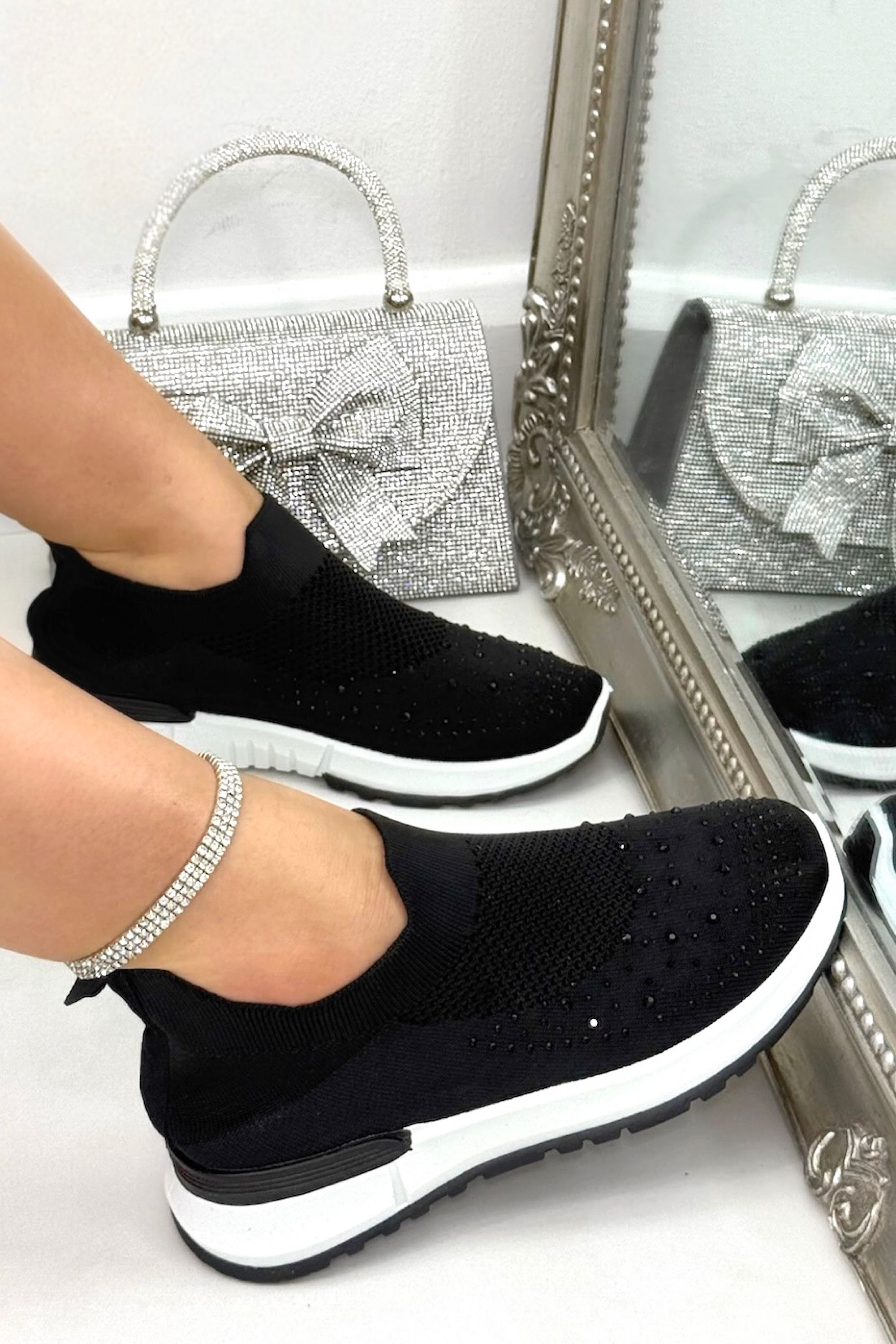 Love Lemonade Sparkle Contrast Motion Stretch Sock Slip On Trainers