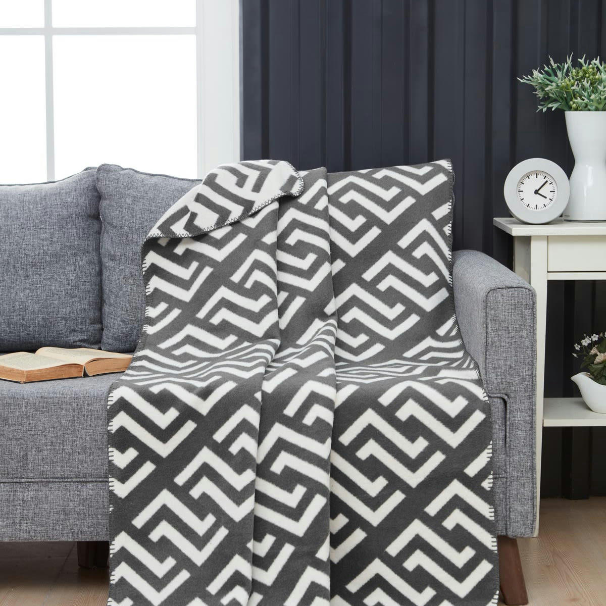 ELECTRA - Plaid chaud coton/acrylique Anthracite 130x170 cm