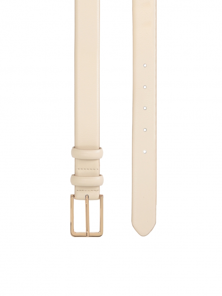 Ladies' off-white leather belt with gold buckle