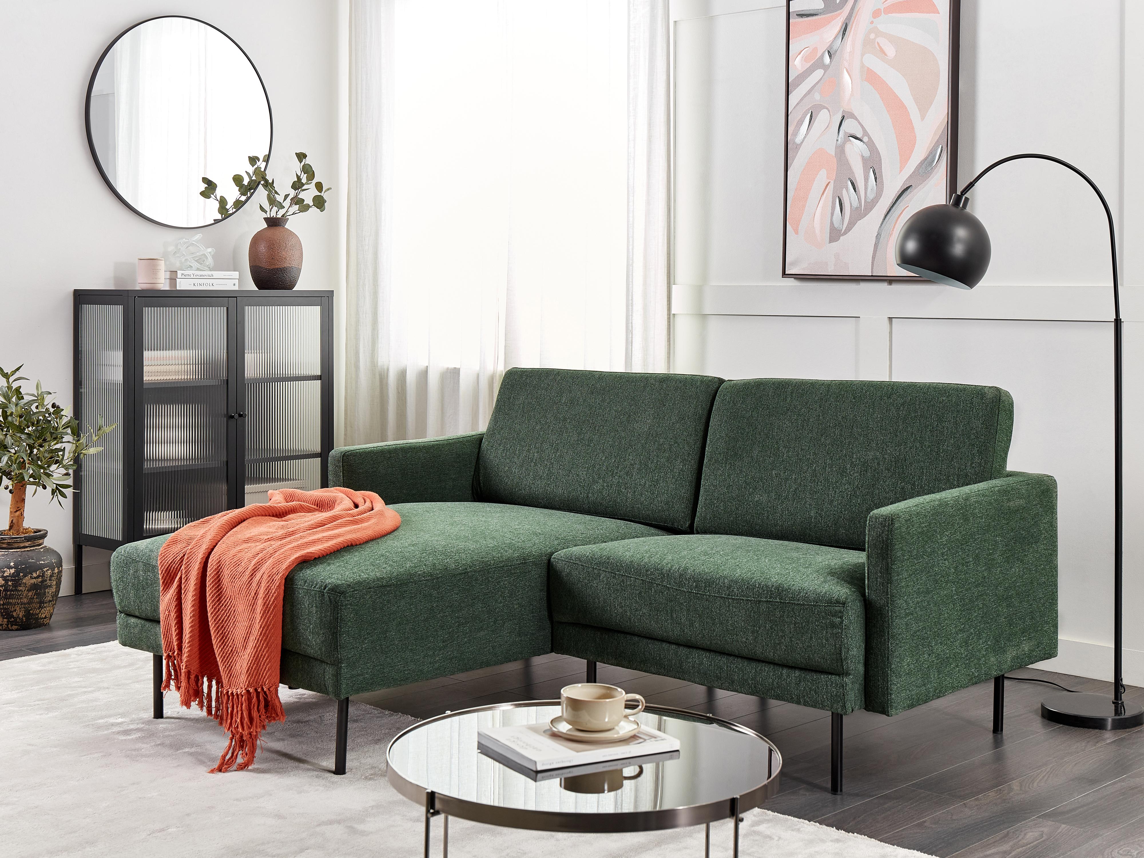 Corner Sofa 2 Seater BREDA Fabric Dark Green Right Hand
