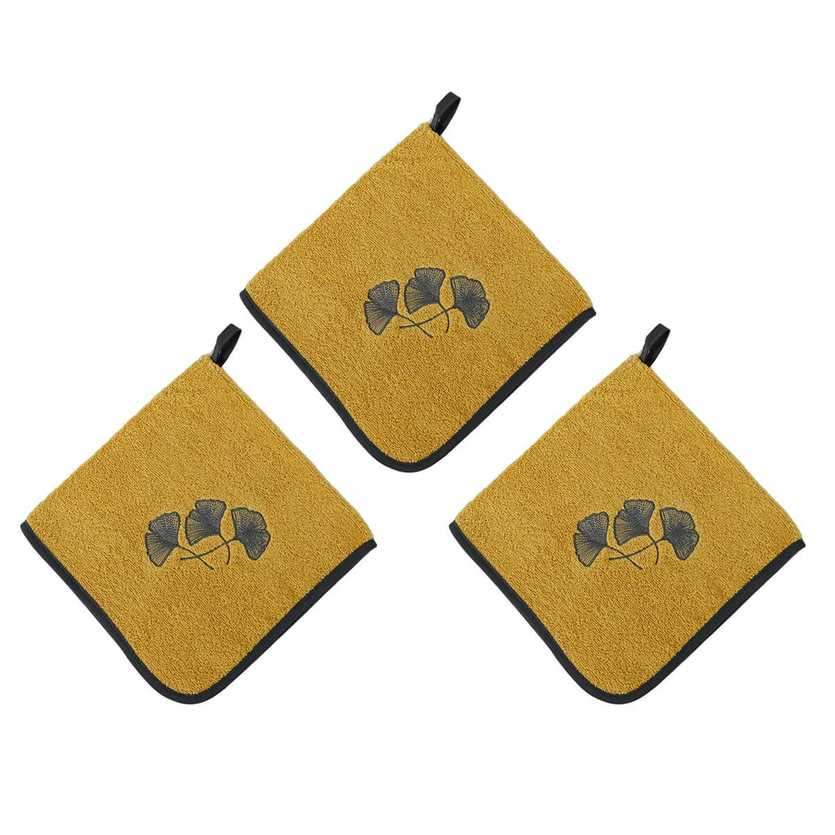 GINKGO - Lot de 3 torchons carrés  miel 50x50 cm