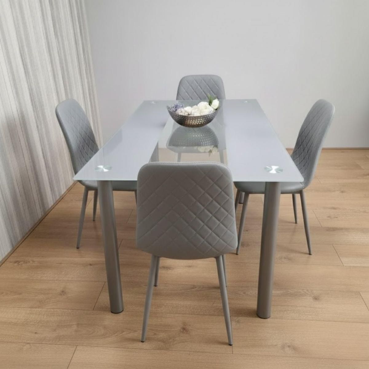 KOSY KOALA Grey Glass Dining Table Set With 4 Chairs Kitchen Dining Furniture