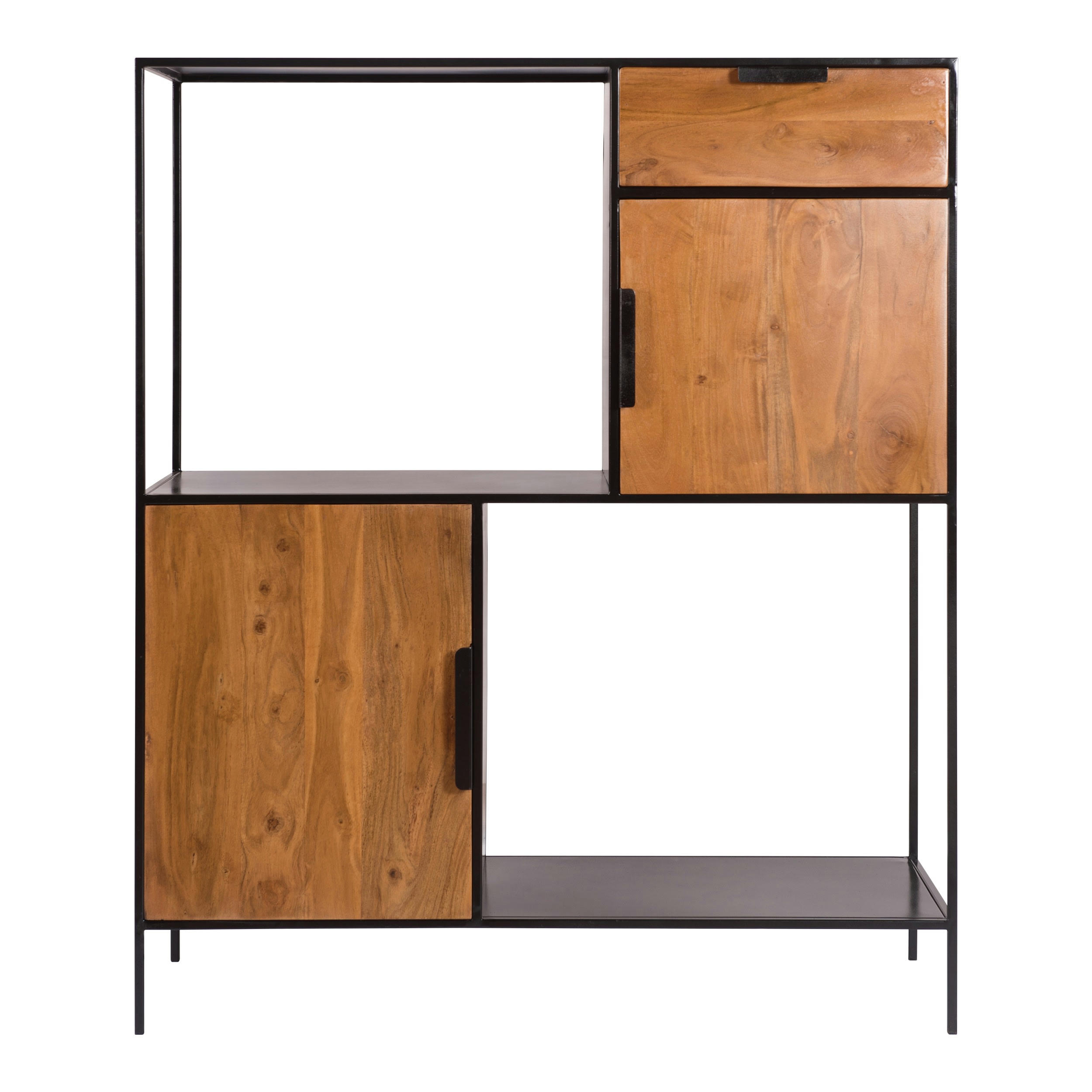 SALAMA - Etagère 2 niches 2 portes en bois d'acacia et métal