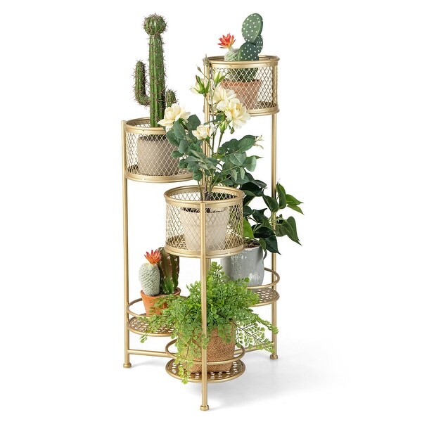 Gymax 6-tier Foldable Metal Plant Stand Flower Pot Display Rack Hinged