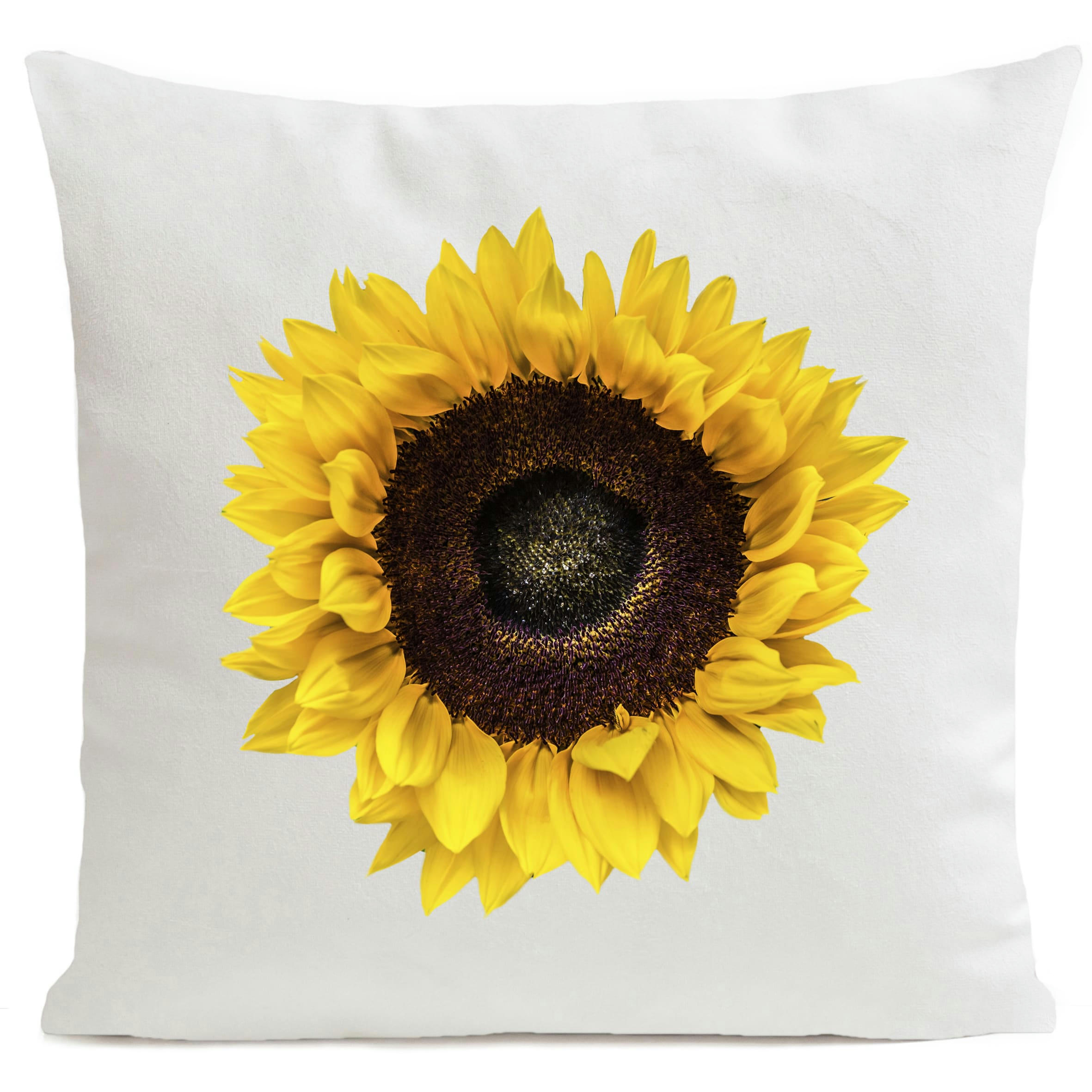 - Coussin floral tournesol blanc suédine 40x40cm