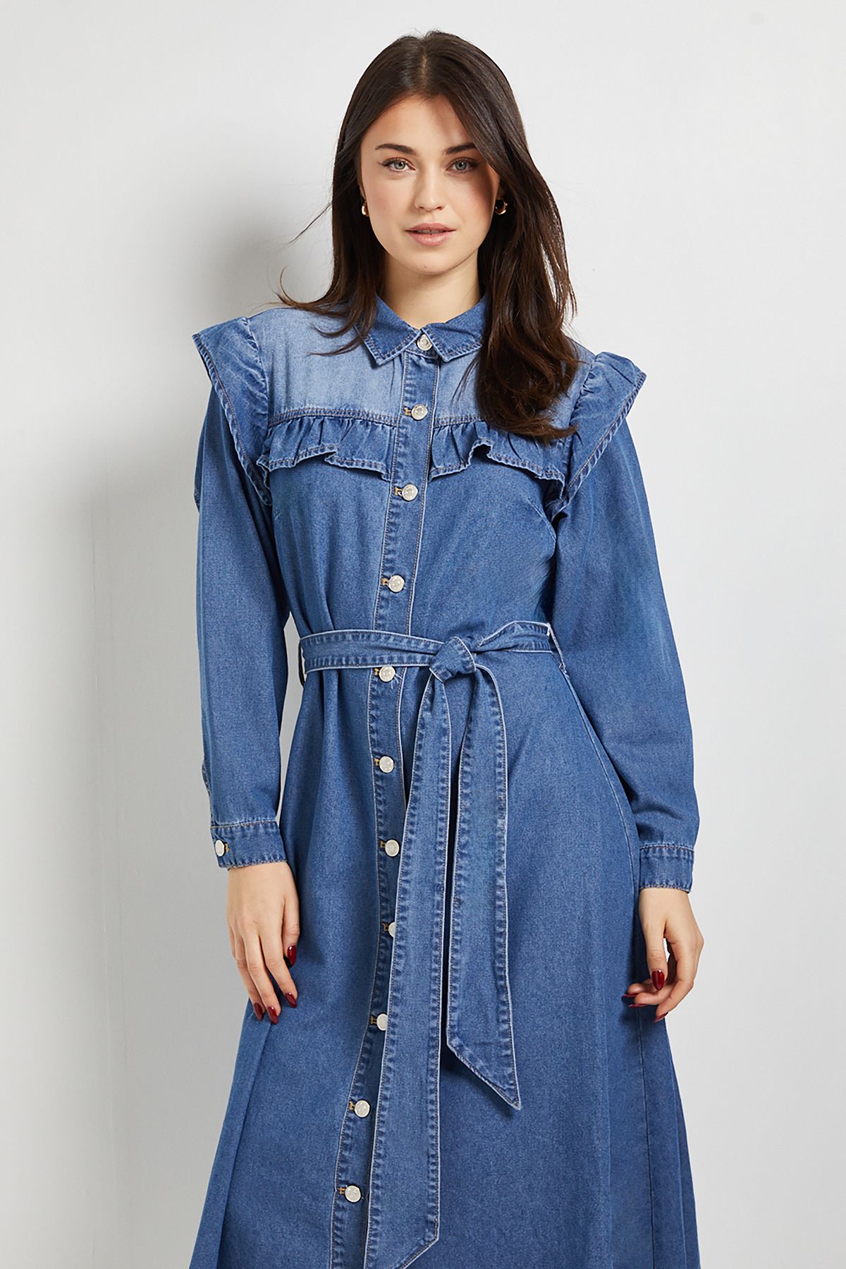 Dorothy Perkins Frill Yoke Denim Dress