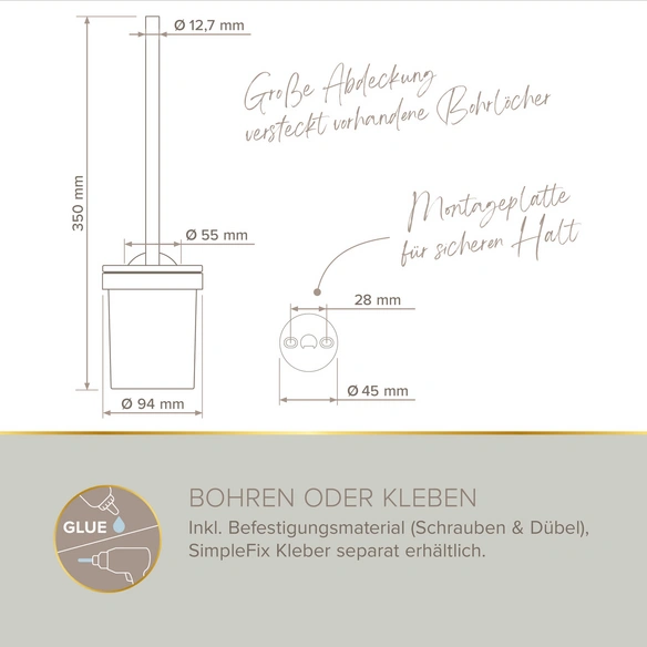 Toilettenbürstenhalter »JUNA«, Gold, Montageart: Kleben oder Bohren