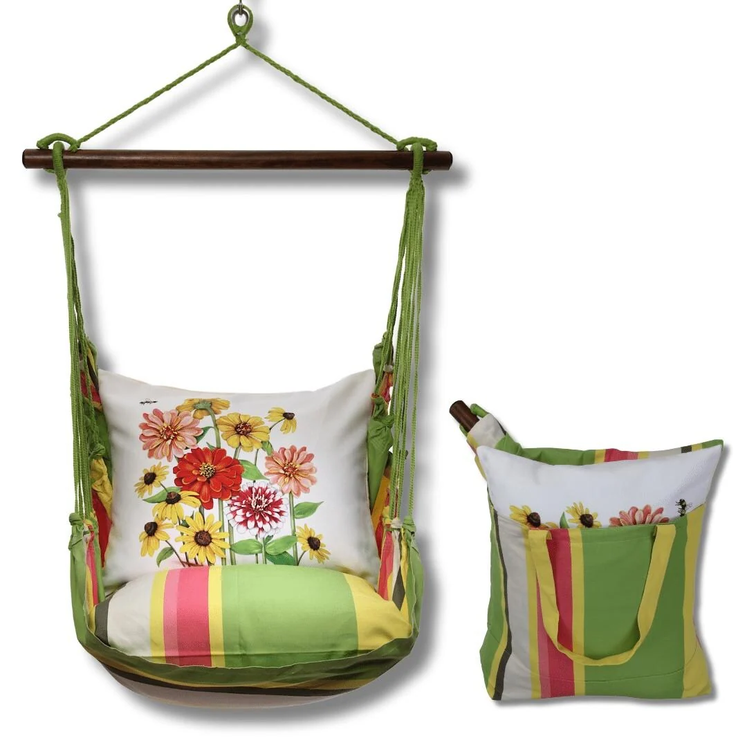 Magnolia Casual Swing Set 4 piece - Fresh Lime Stripe w/ Zinnias