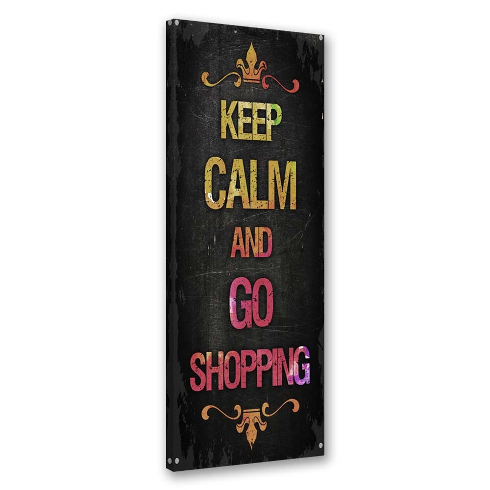 Feeby Obraz Napis Keep calm and go shopping 30x90