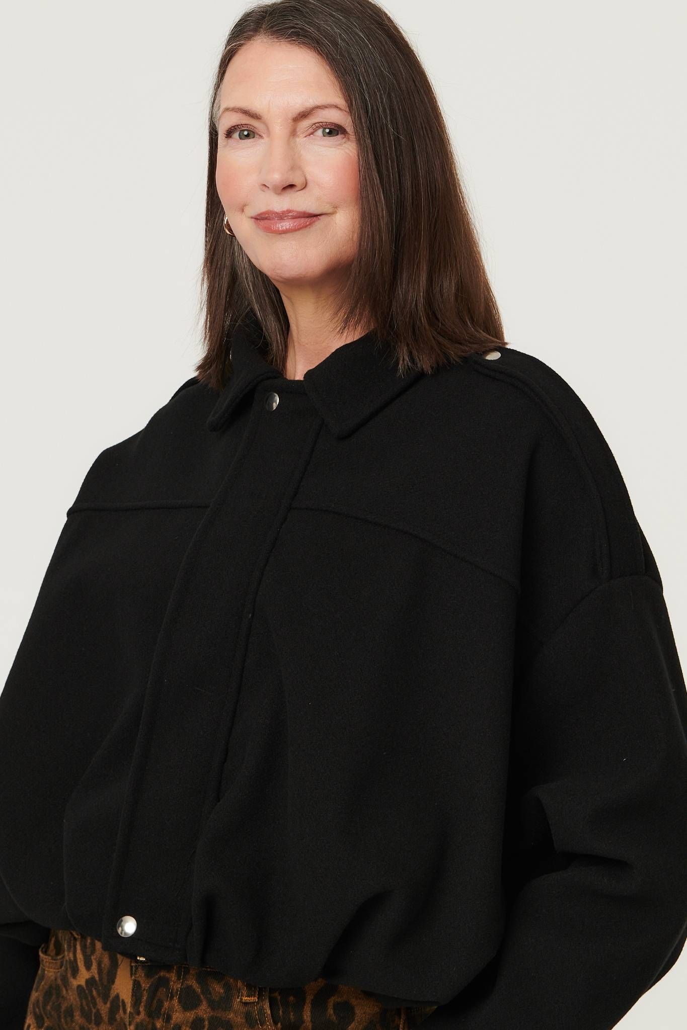 Izabel London Faux Suede Ruched Relaxed Bomber Jacket