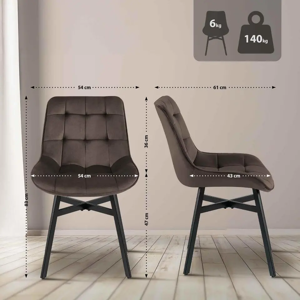 CLP Eetkamerstoel Colby zwart Frame - Fluweel - bruin