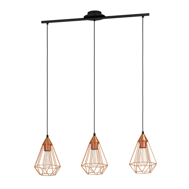 Suspension Tarbes noire et cuivre E27 3 x 60 W EGLO