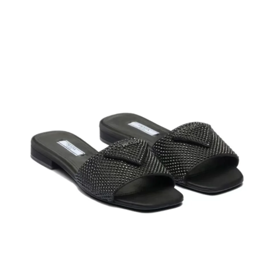 Prada Flat Bottom Band Drill Slide Sandal