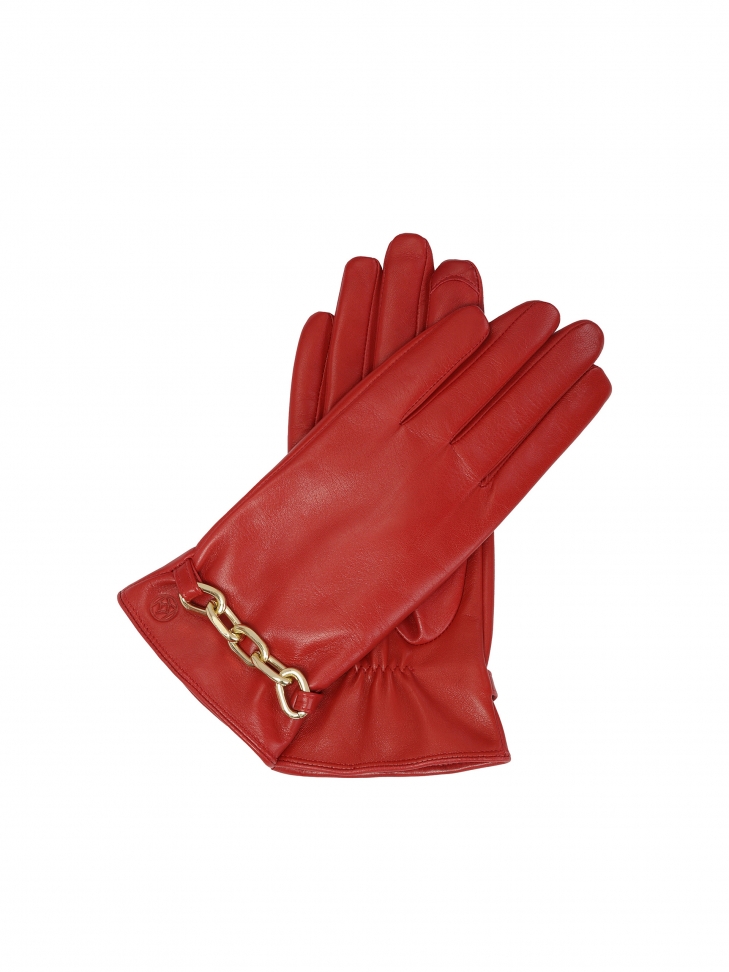 Elegant red gloves with jewelry embellishment