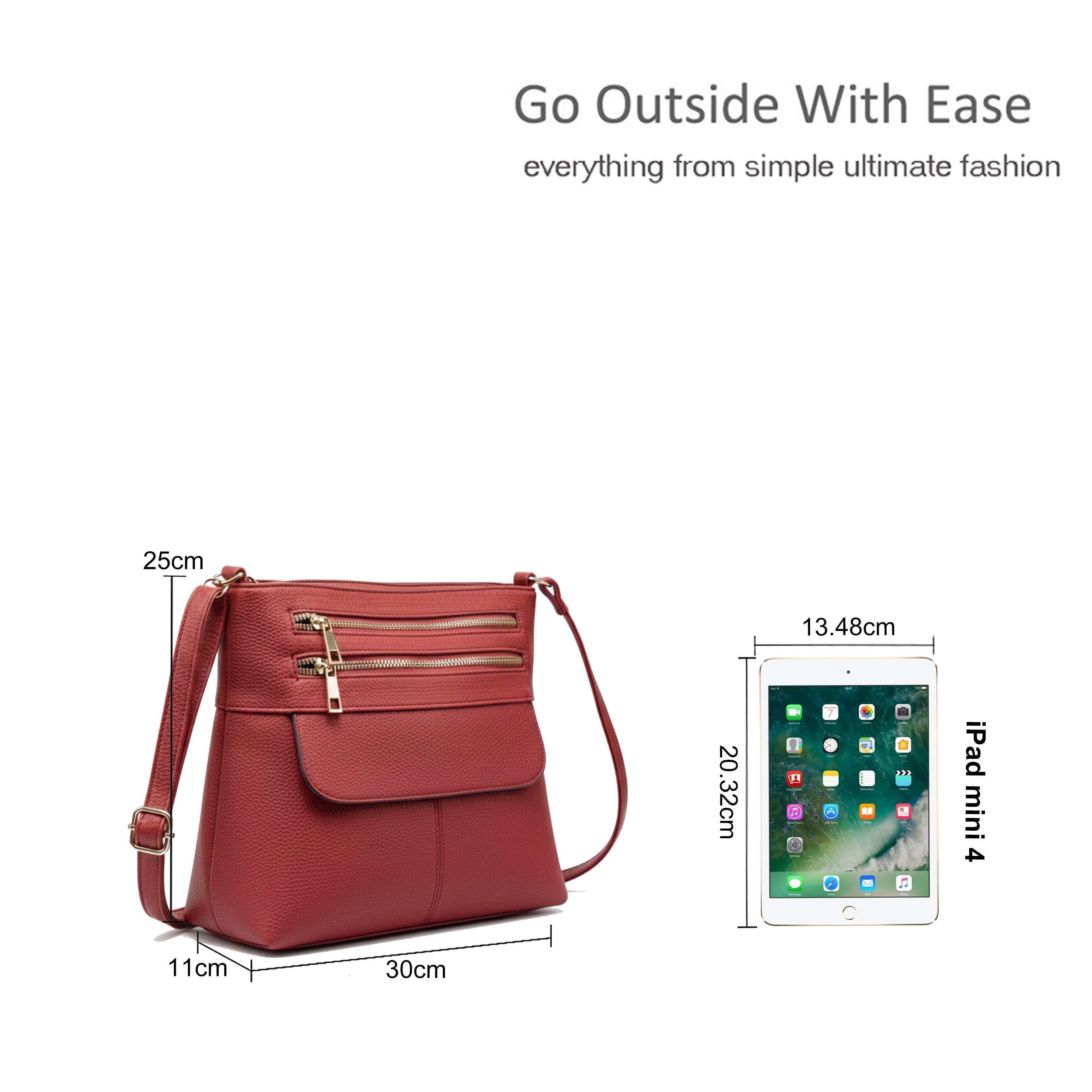 Kitise Multi Zipper Compartments Crossbody Shoulder Bag