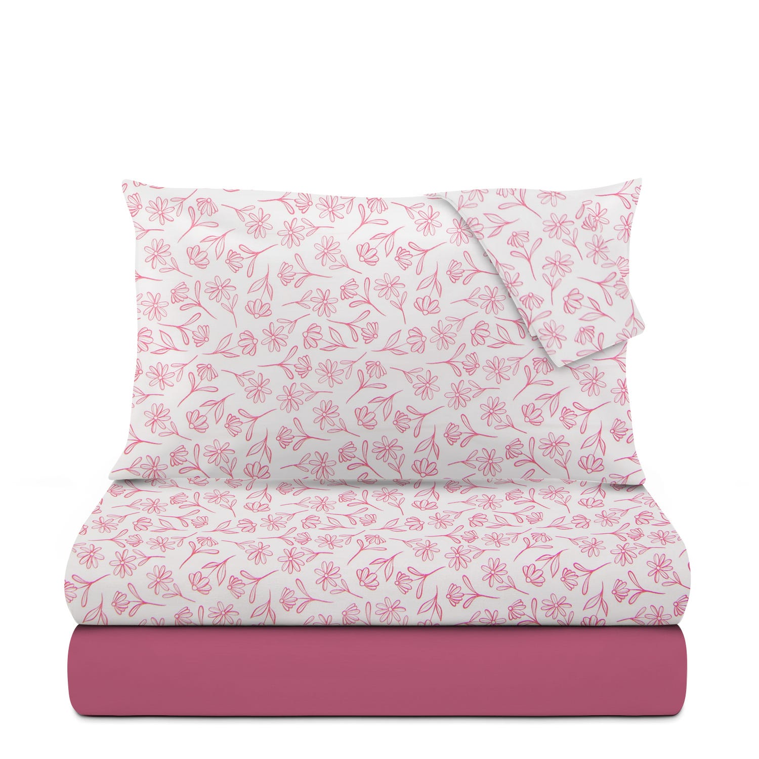 Completo letto matrimoniale fiori malva cotone