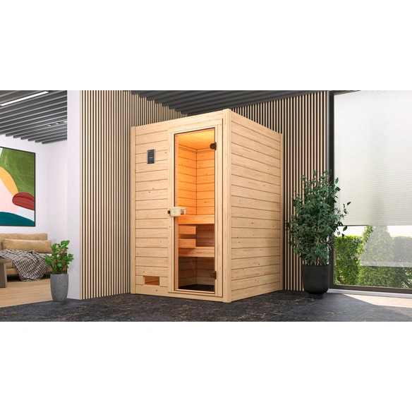 Massivholzsauna »VALIDA 1«, 4 Personen, inkl. 3,6 kW Ofen mit integrierter Steuerung