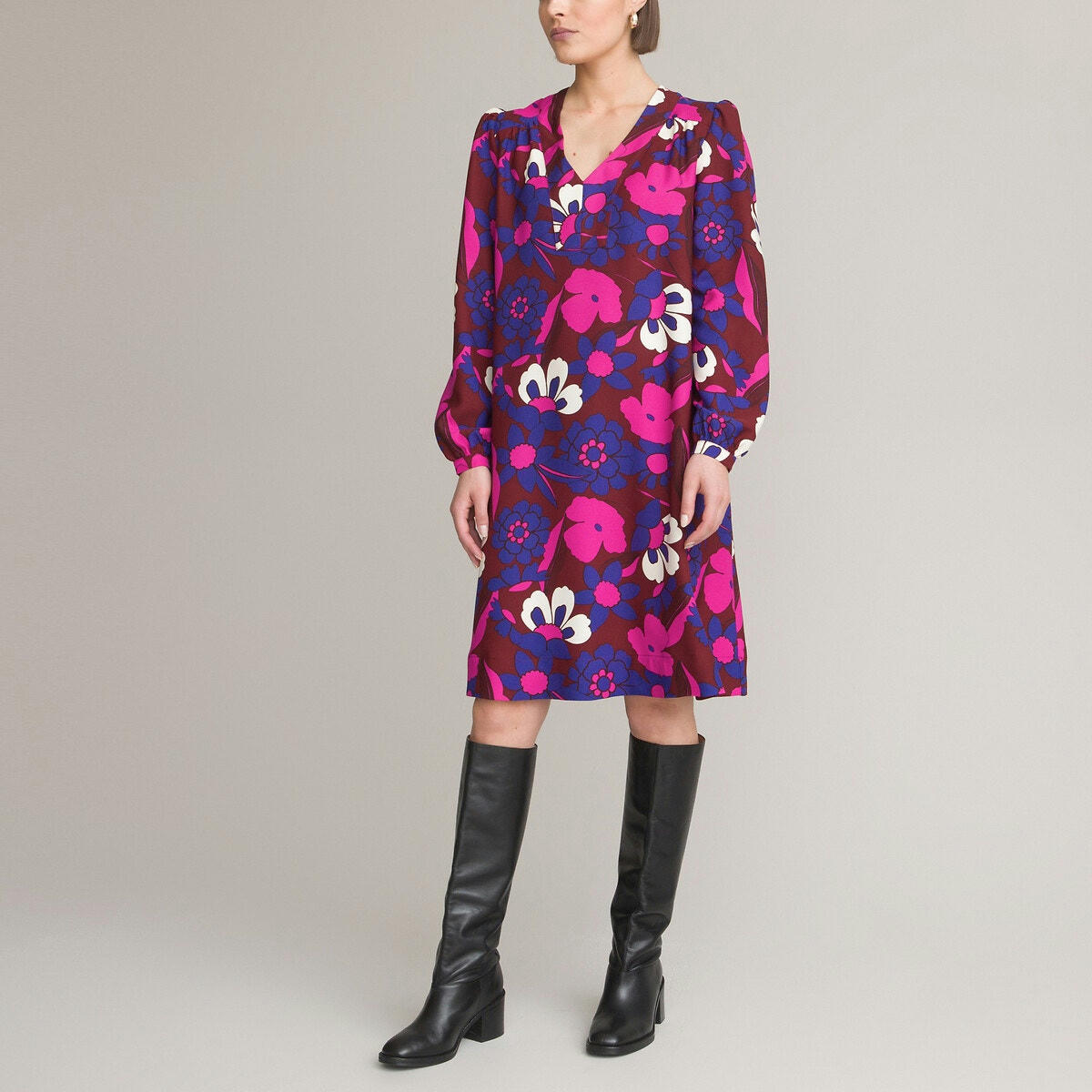 Robe droite, imprimé floral, mi-longue