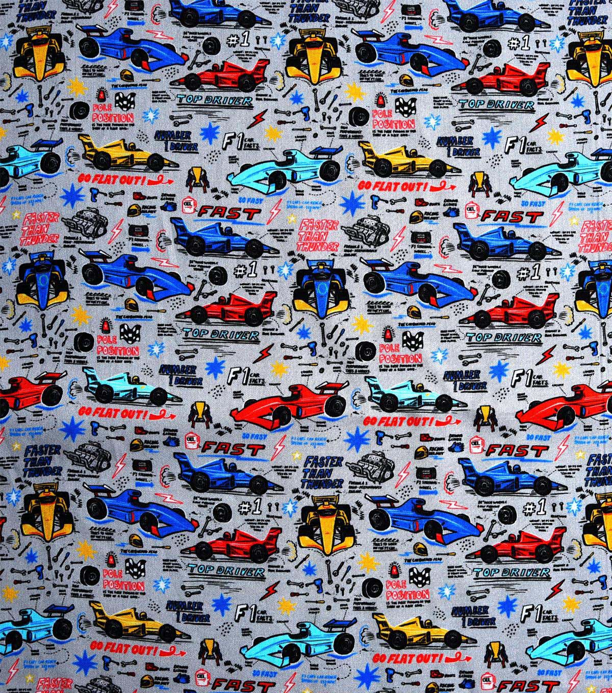Top Driver on Gray Novelty Cotton Fabric