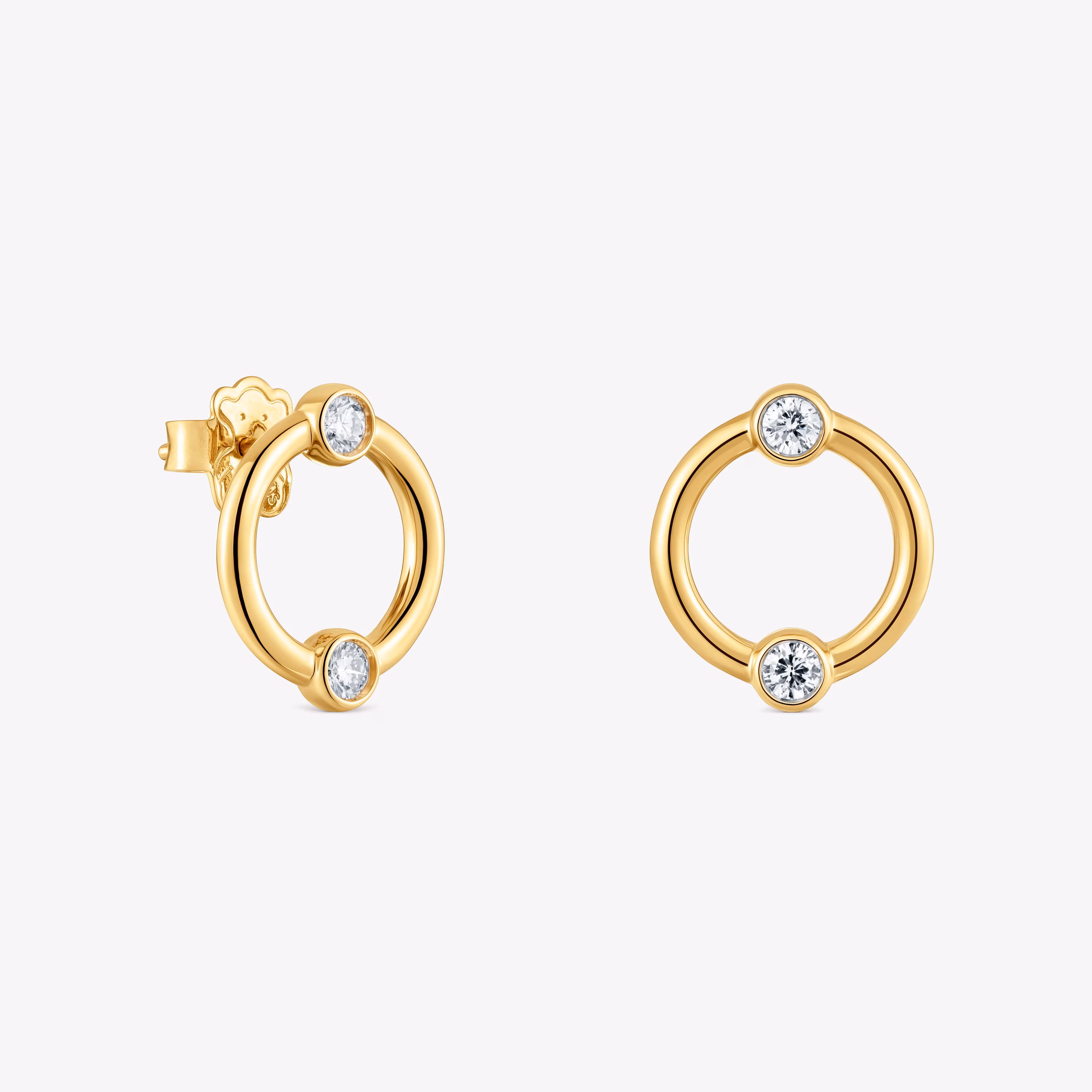 Pendientes círculo con baño de oro 18 kt sobre plata y diamantes creados en laboratorio Straight LGD