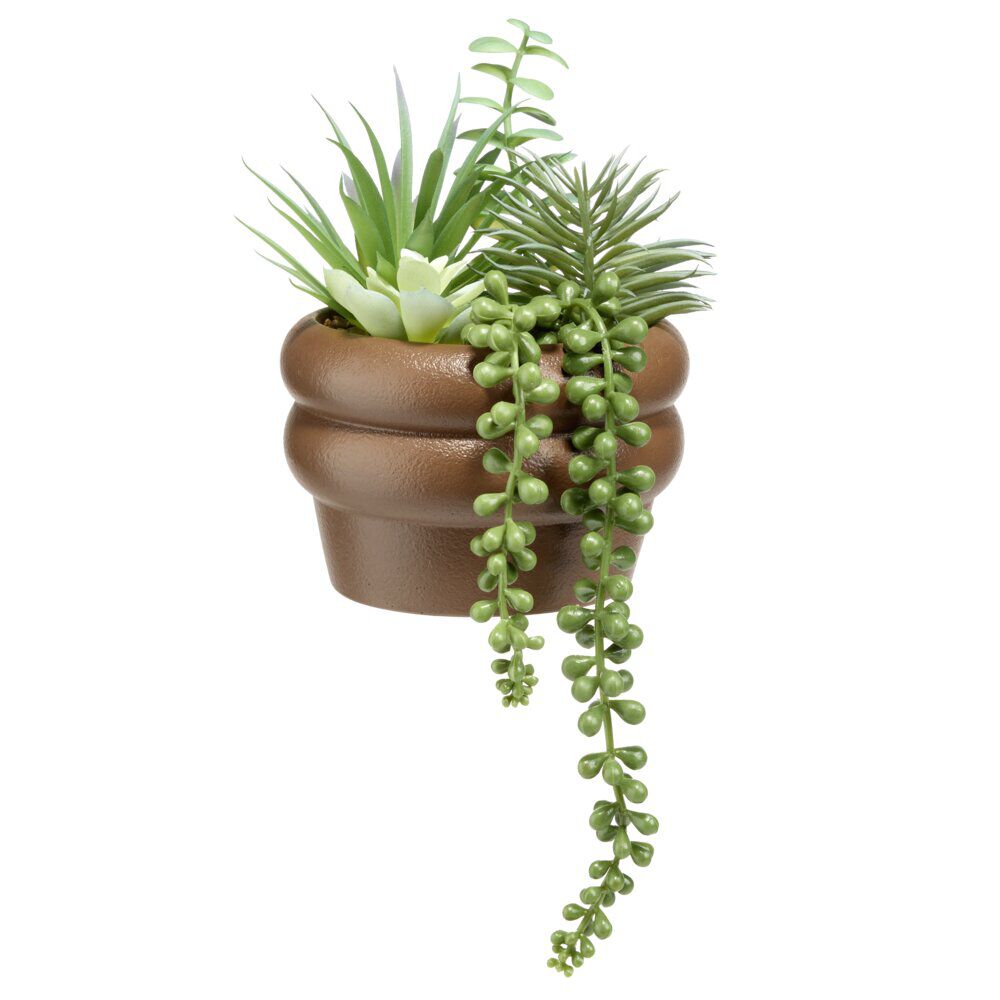 Plante verte artificielle dans pot ciment marron Ø14xH19cm