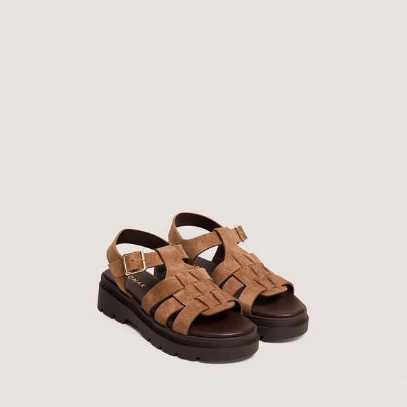 Sandales à semelles crantéesen cro?te taupe | LOUISIANE