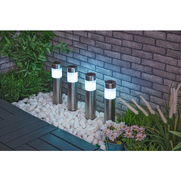 LED-Solarleuchte »Micro 2.0«, ØxH: 6 x 38 cm, Edelstahl, warmweiß, silberfarben, 4er Set