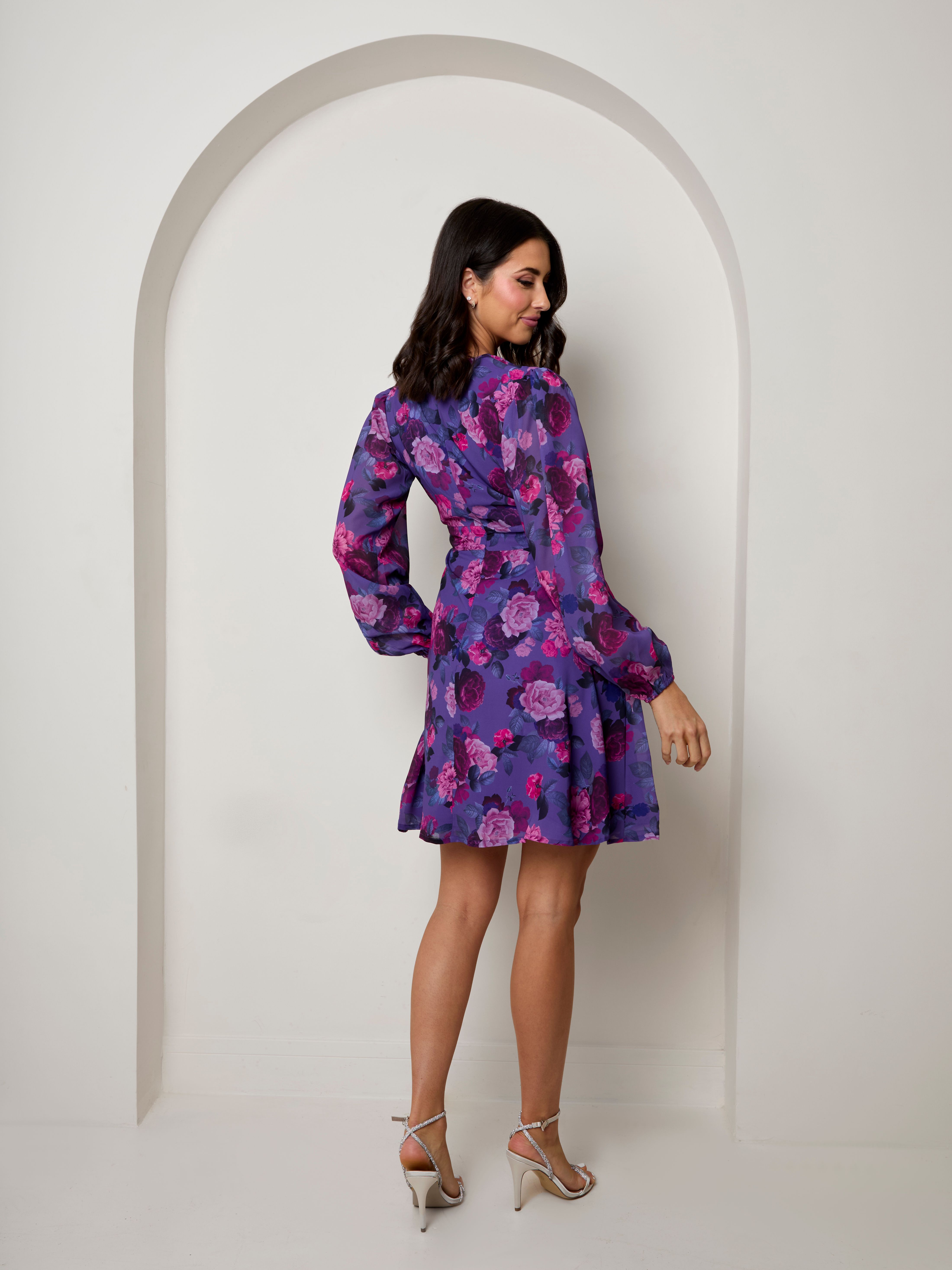 Chi Chi London Floral Georgette Mini Dress in Purple