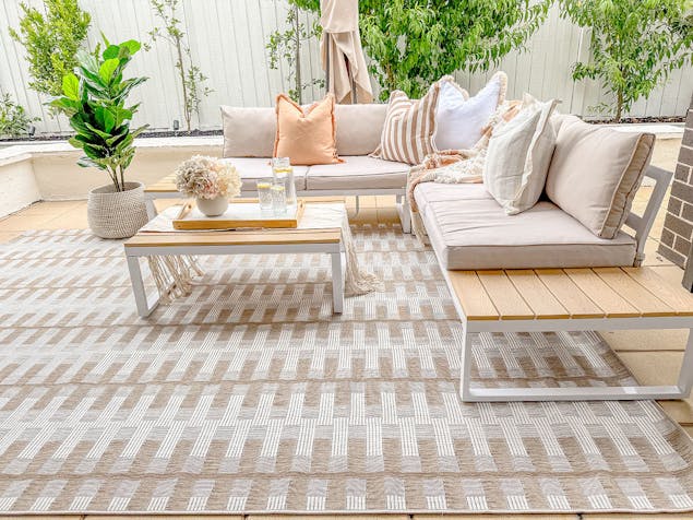 Krystal Brown and Ivory Geometric Flatweave Indoor Outdoor Rug
