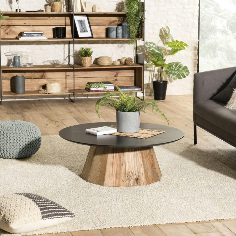 ANDREA - Table basse ronde en pin recyclé D90