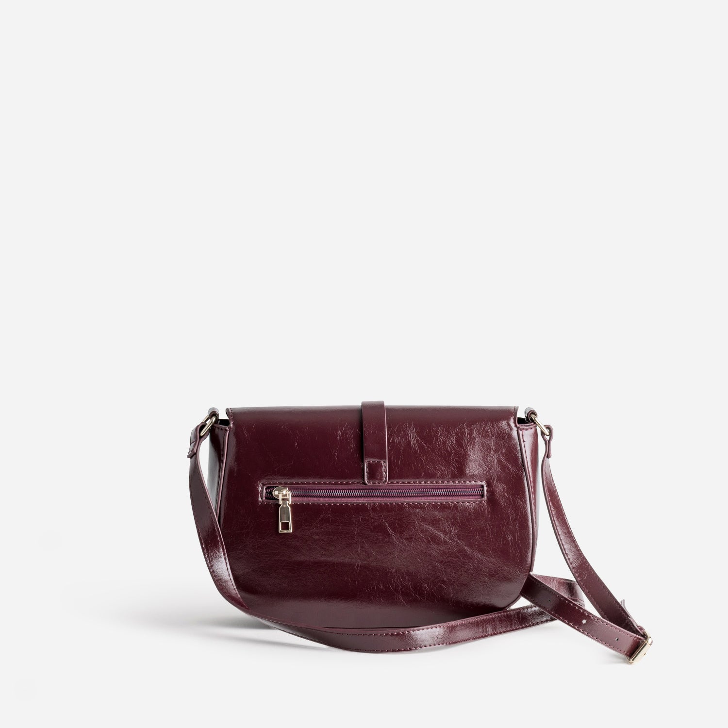 Sac bandoulière bordeaux détails anneaux