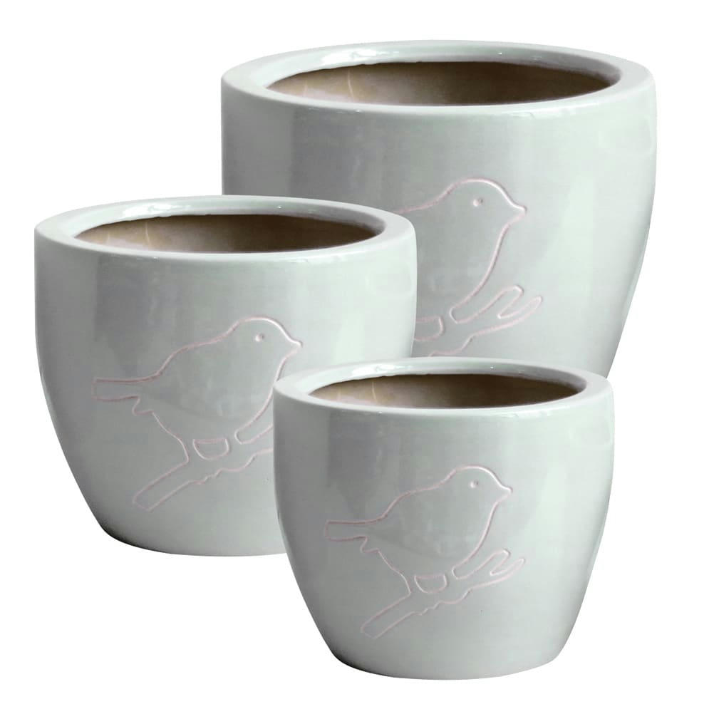 BIRD - Cache pot gris en terre cuite H22cm