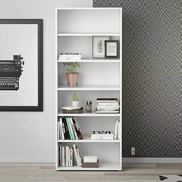 Bibliothèque Armon, Etagère de bureau, Porte-livre mobile, Librairie, 89x40 h222 cm, Blanc