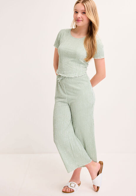 Older Girls Mint Stripe Crinkle Top