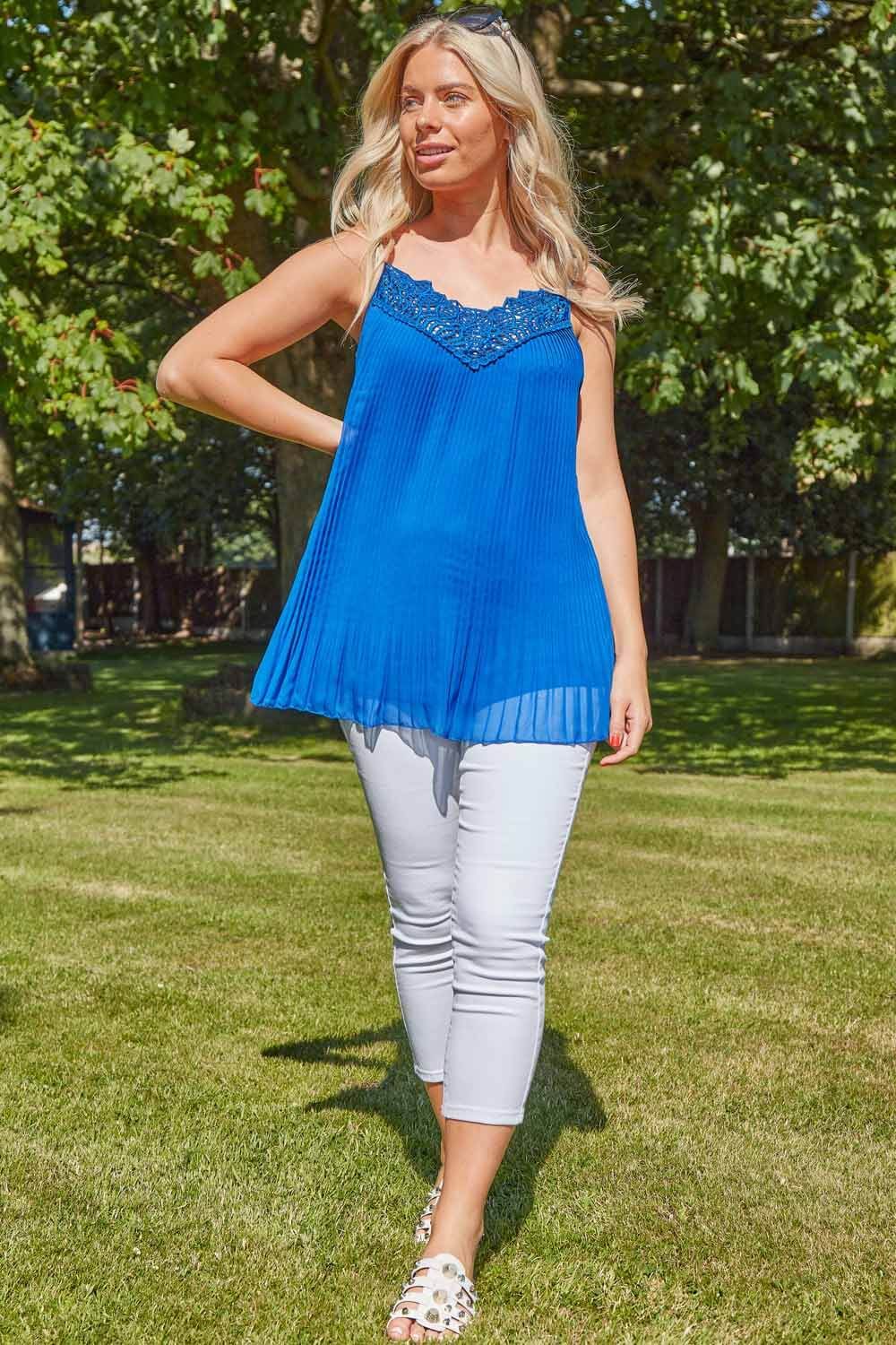 Roman Pleated Lace Trim Cami Top