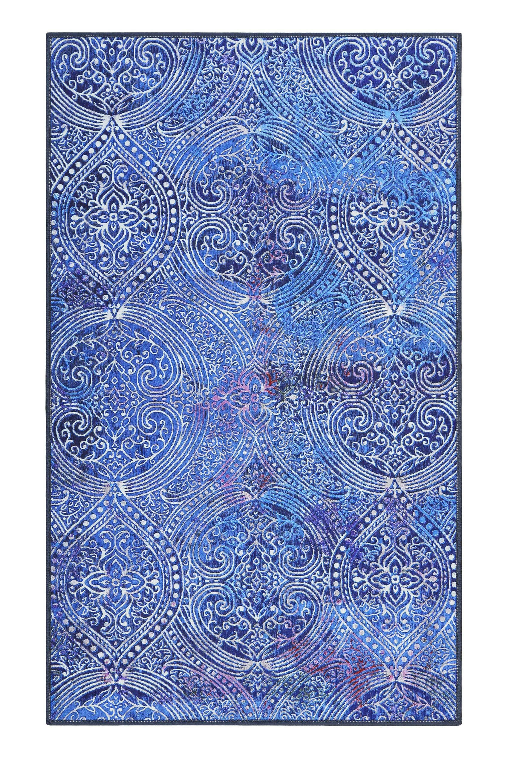LOUIS - Tapis de bain motif paisley bleu 70x120