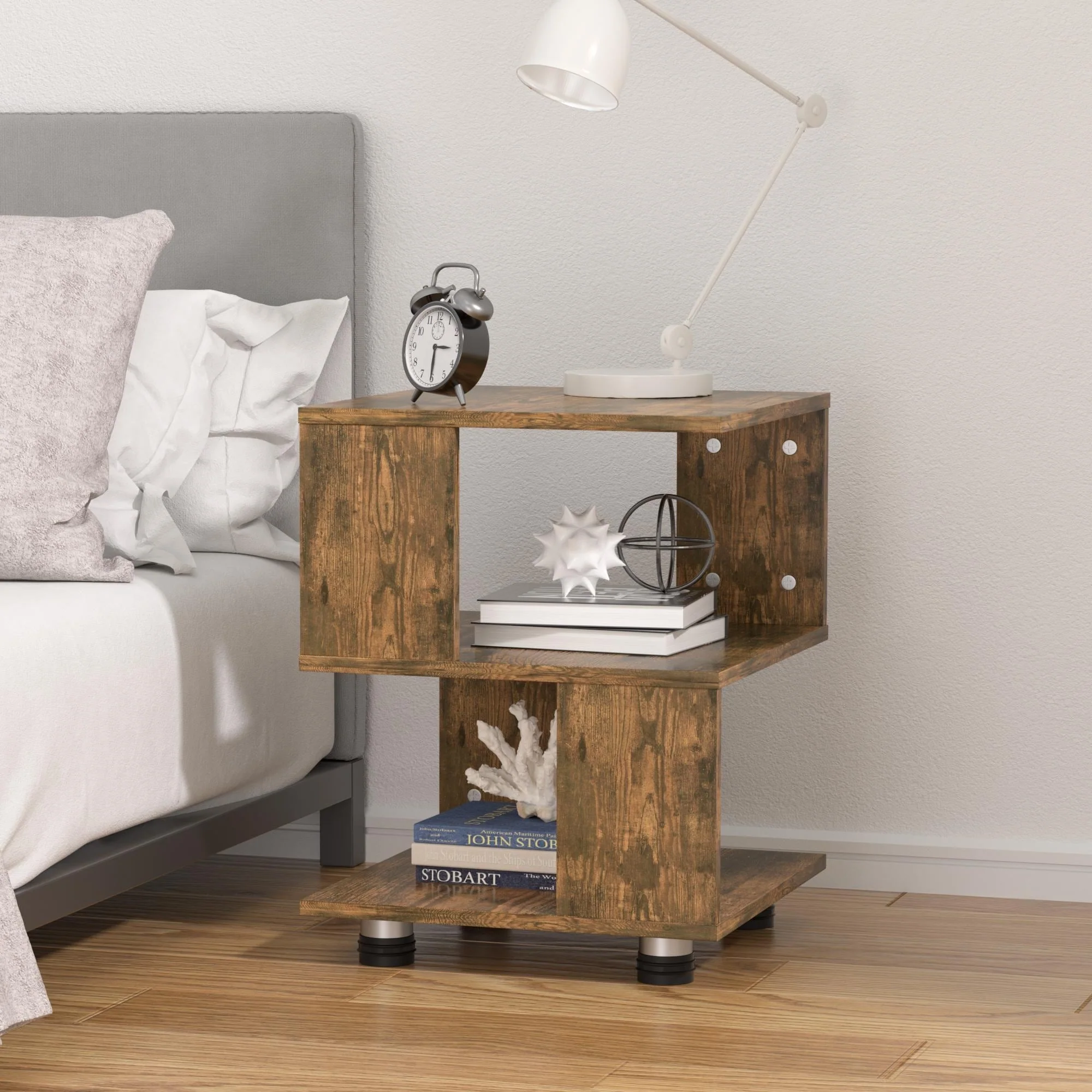 2-Tier Magic Cube Nightstand Hollow Rectangle Design Set of 2