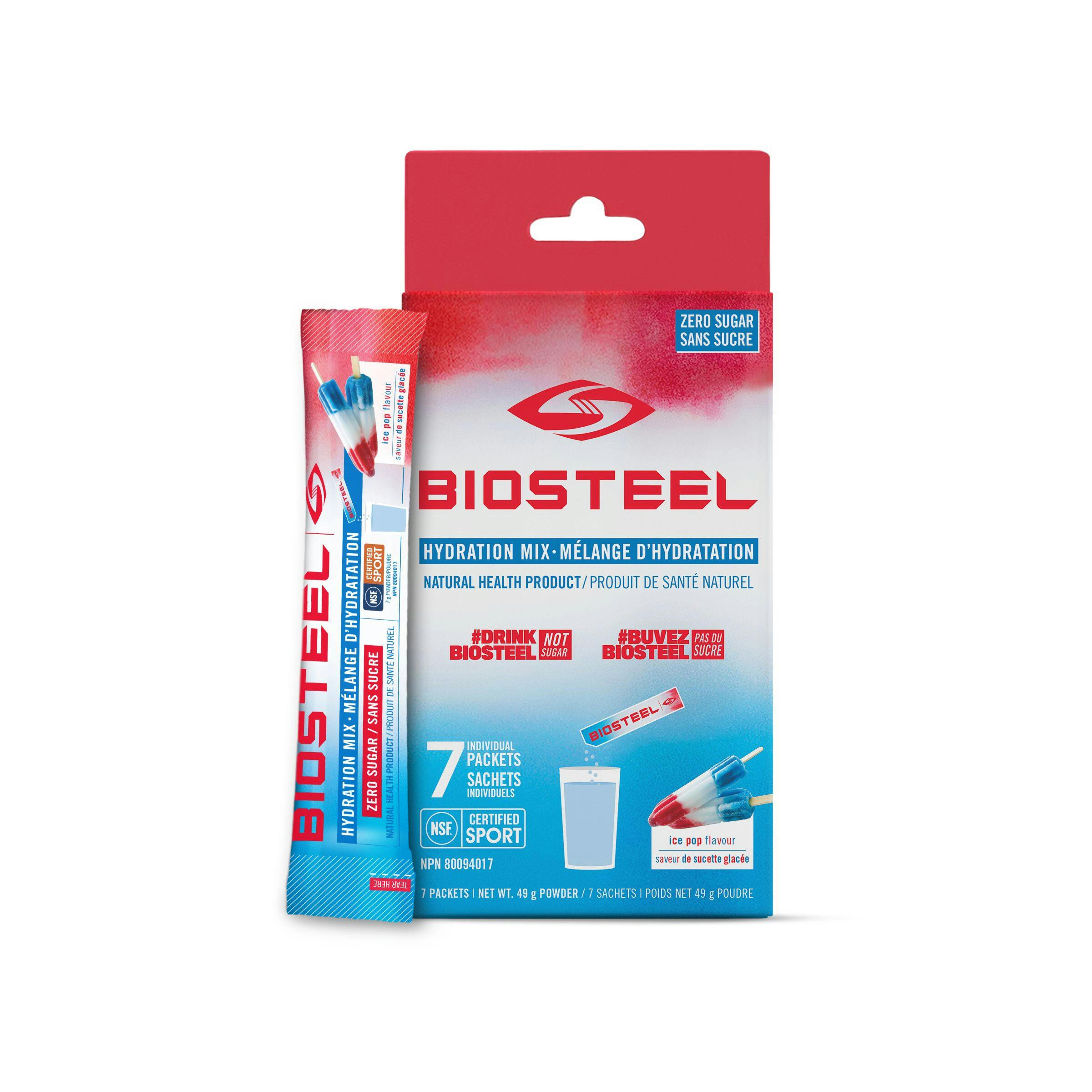 BioSteel Zero Sugar Hydration Powder Mix, Natural Health Product, Ice Pop, 7-Packet Box