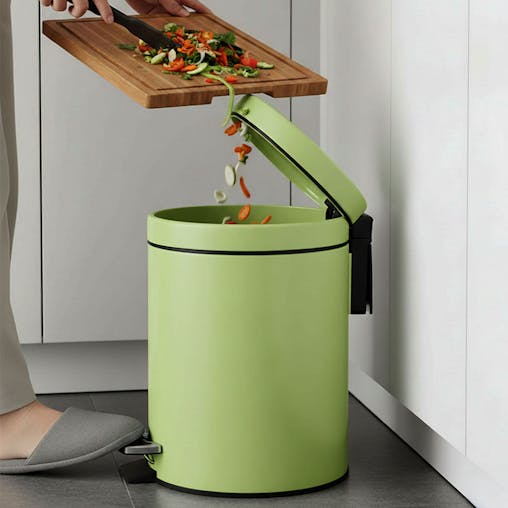SOGA 4X Stainless Steel Foot Pedal Bin Round Green 7L