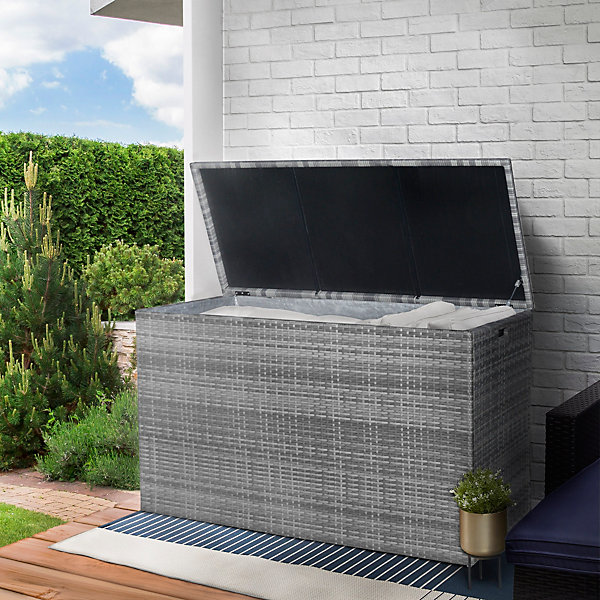 Coffre de rangement pour mobilier de jardin en rotin gris