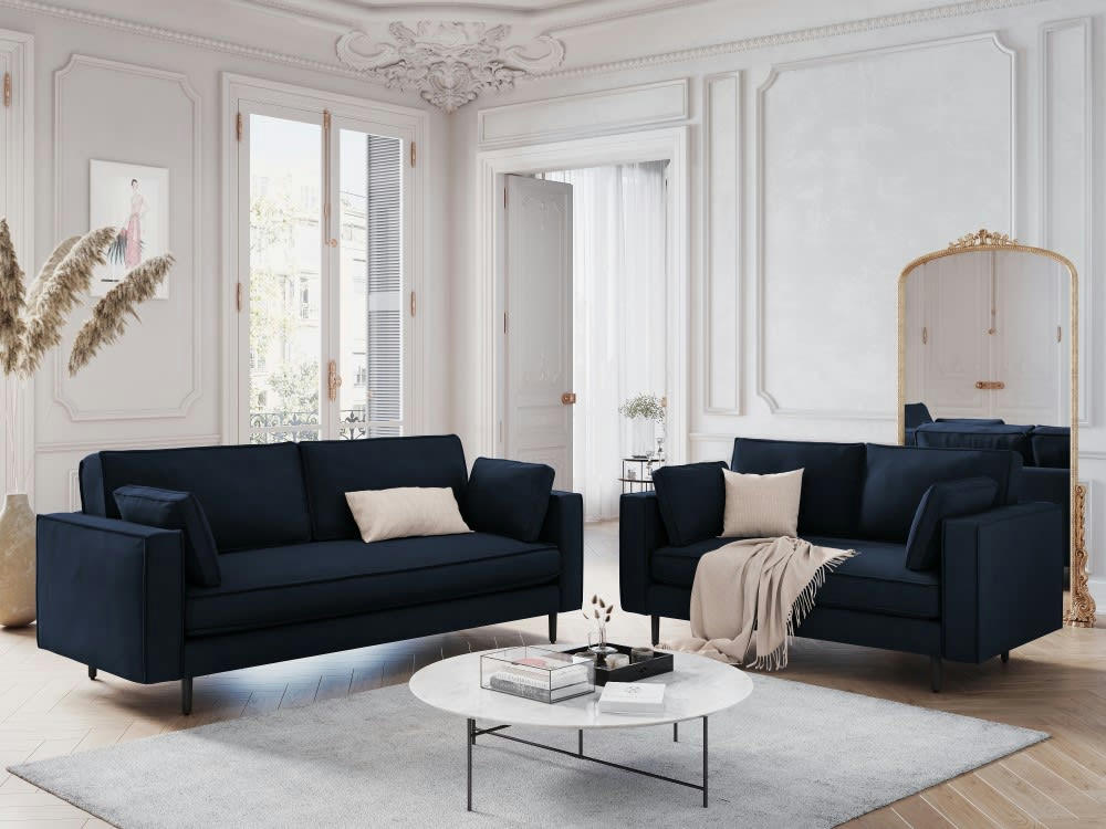 ALEXIS - Canapé 3 places en velours bleu foncé