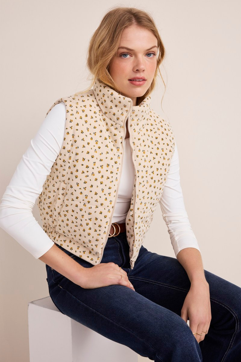 Ines Corduroy Floral Puffer Vest
