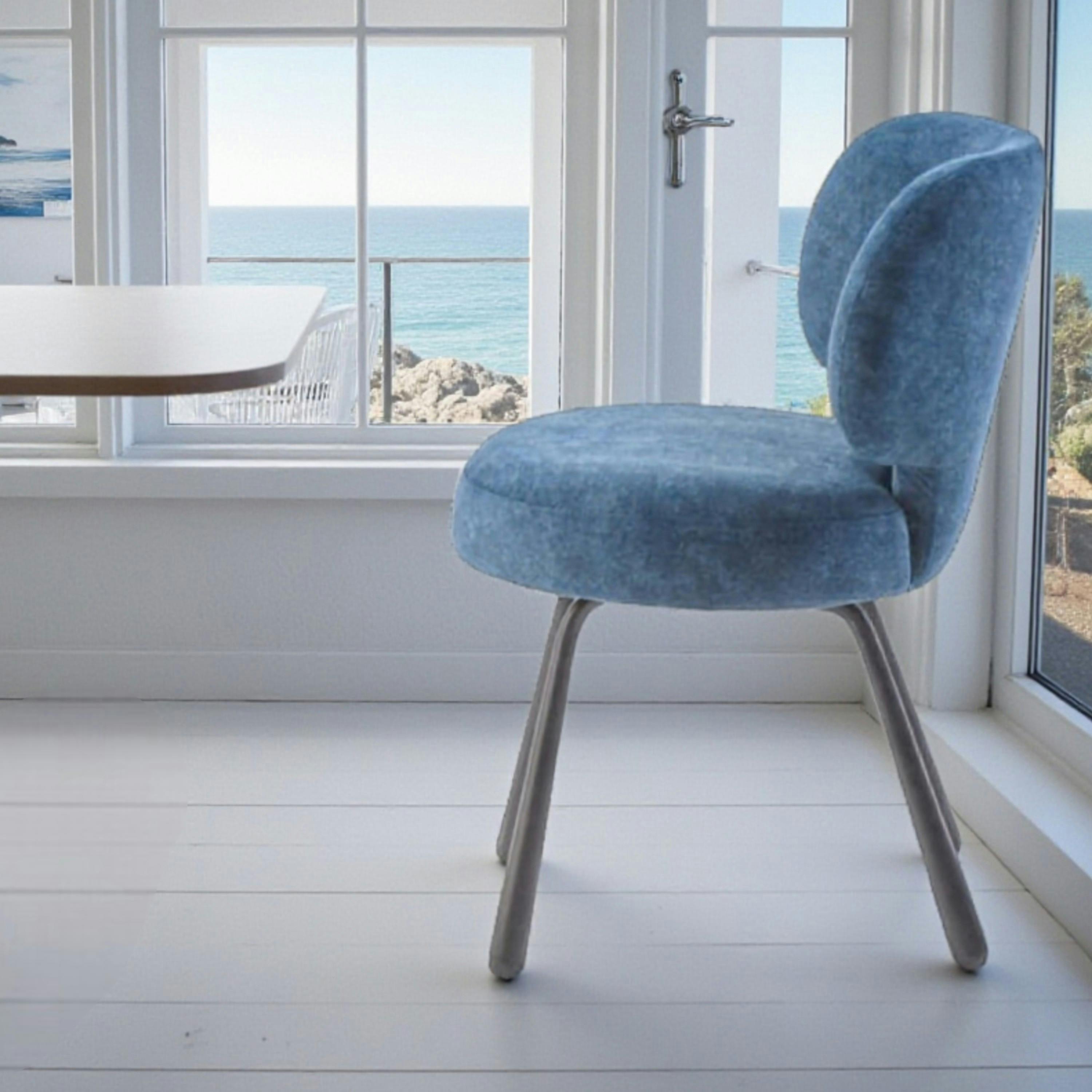 Chaise de salle à manger bleue, assise ronde (lot de 2) LIGURIE